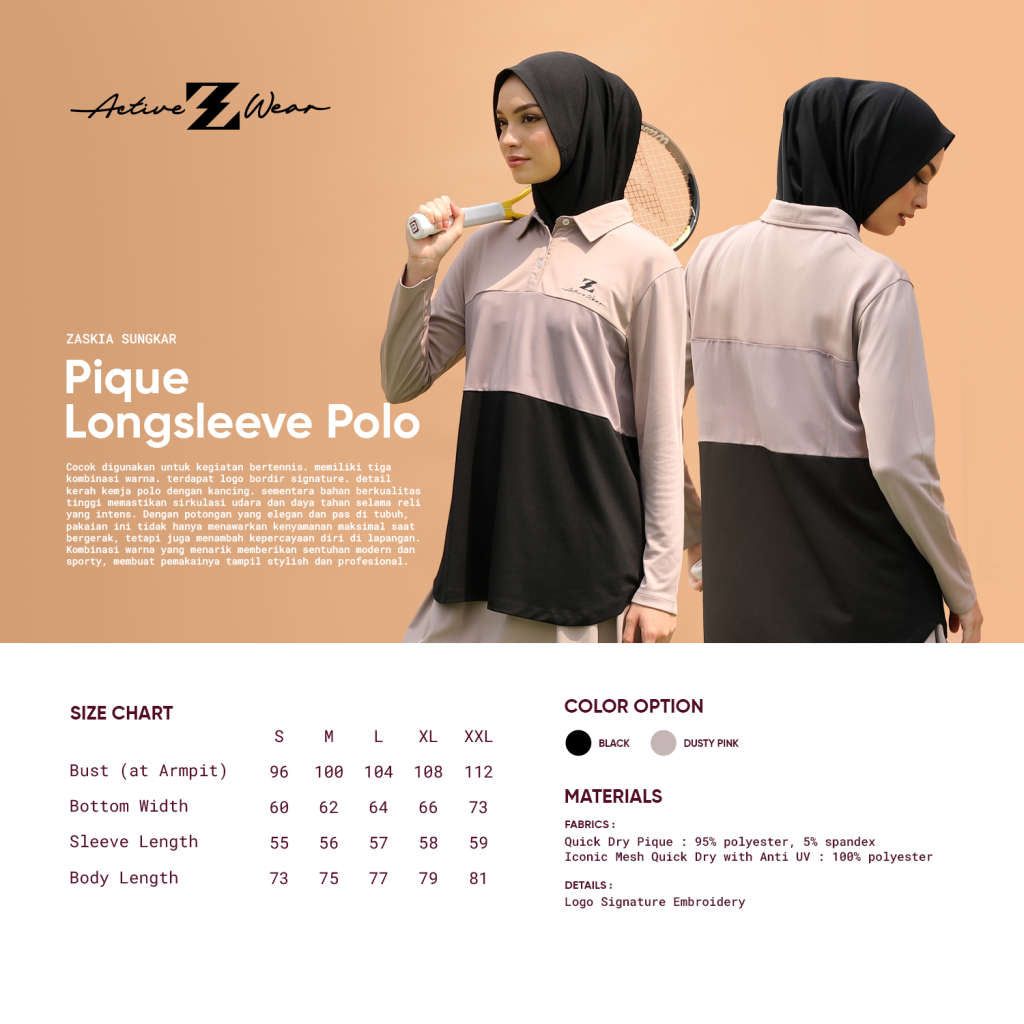 Pique Longsleeve Polo Dusty Pink