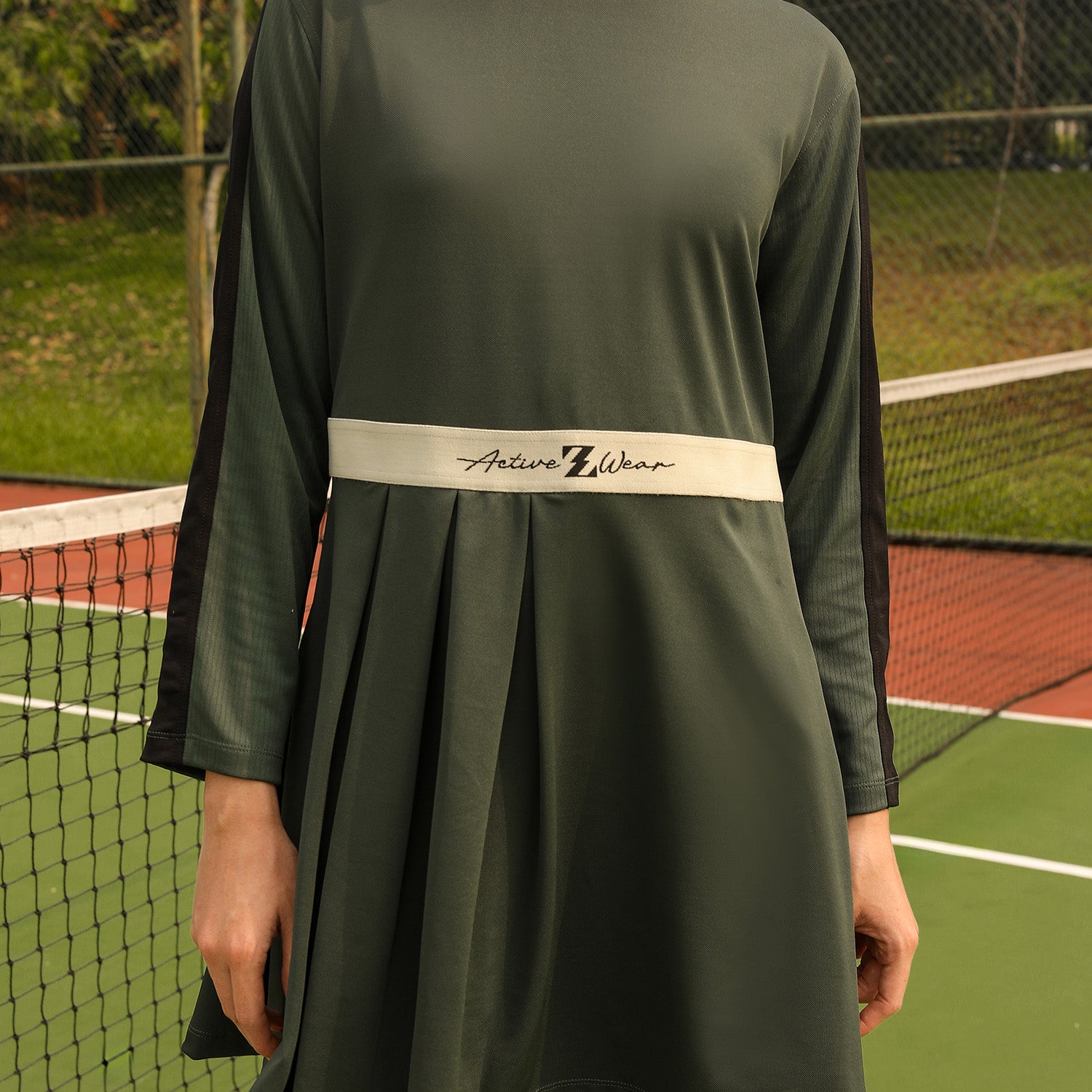 Athletics Pleated Dress Green Army