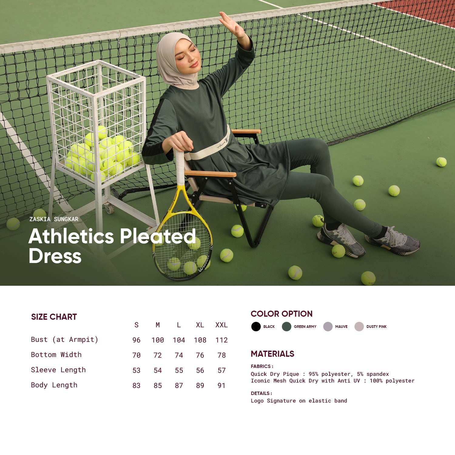 Athletics Pleated Dress Green Army
