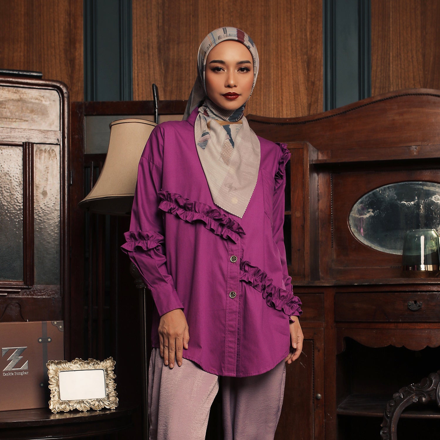 Gyura Blouse Plum Purple With Lena Pants Black