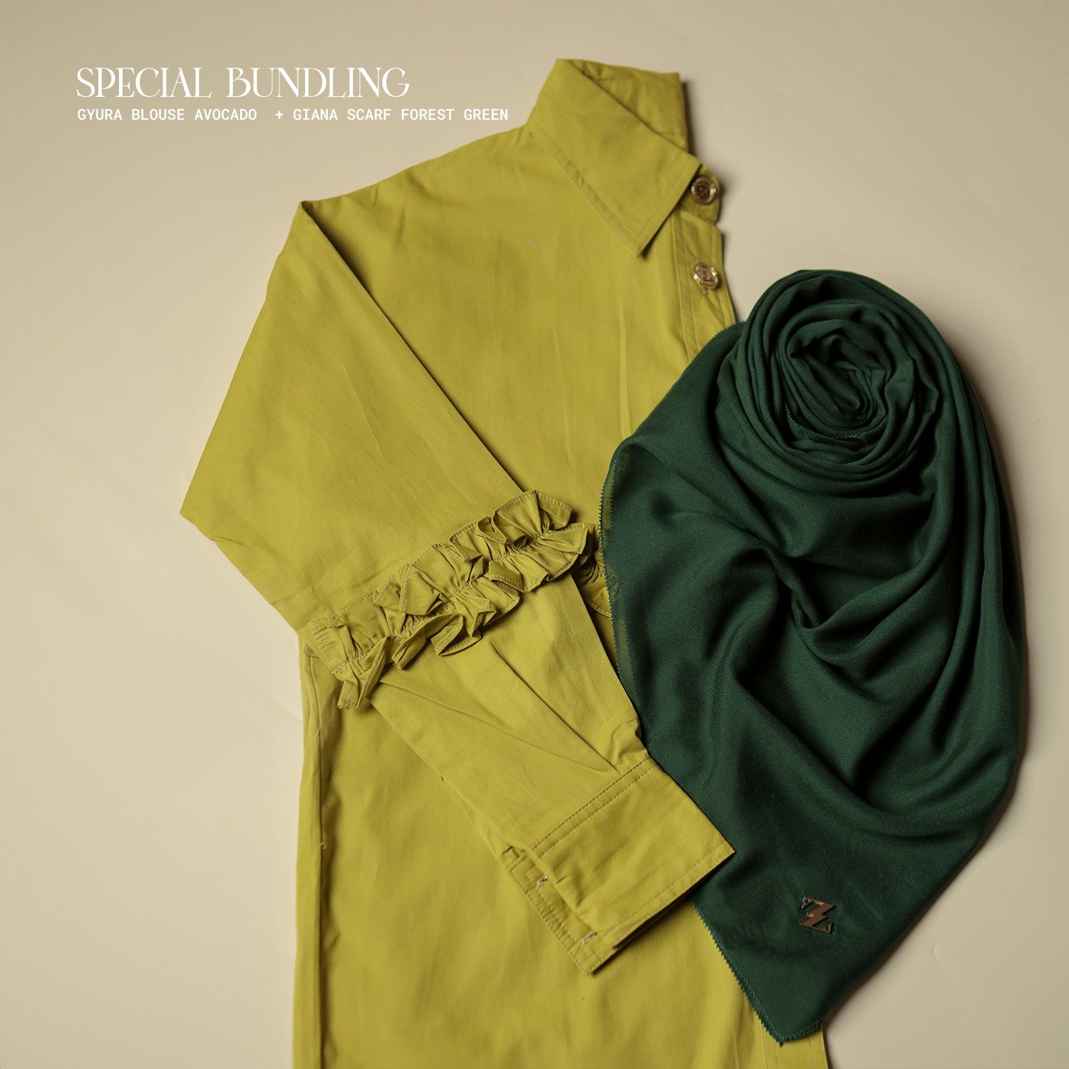 Gyura Blouse Avocado With Giana Scarf Forest Green